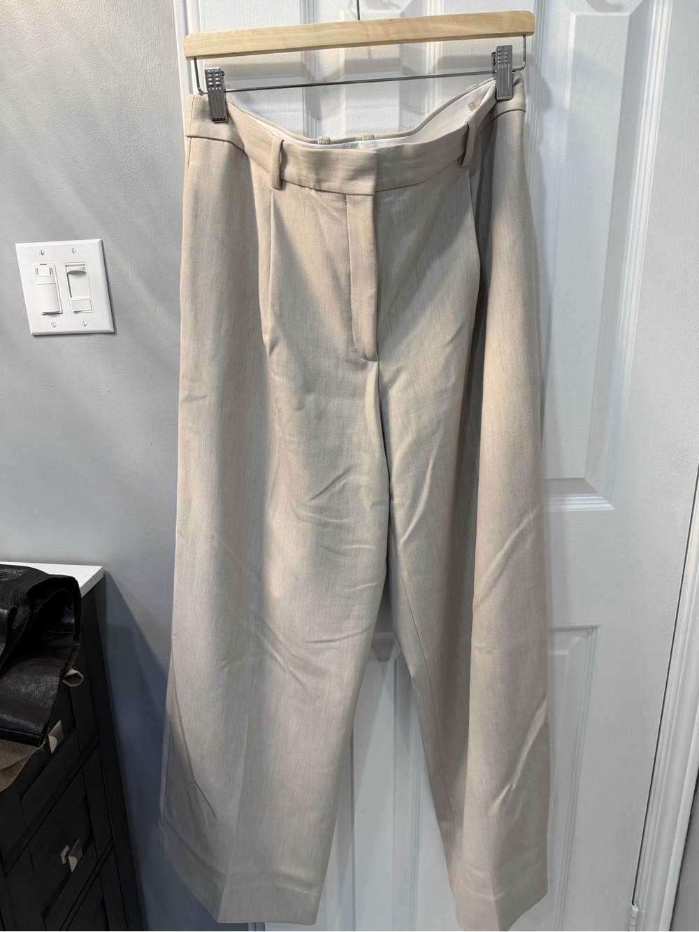 Babaton Agency Pant Wide Leg Trousers Beige Size 10